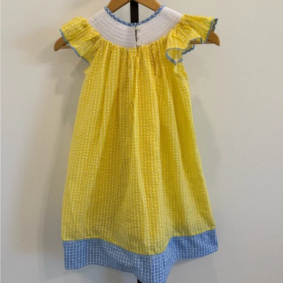 Angeline Kids Charming Smocked and Embroidered Kids Yellow Check Easter Dress 6 - Picture 3 of 7